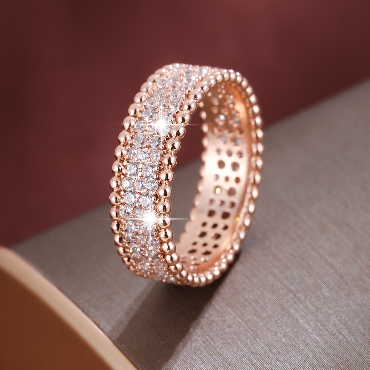 18K Golden Plated Wide Band Ring with Cubic Zirconia